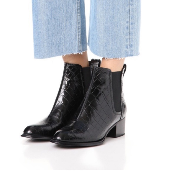 RAG & BONE Walker II Black Croc Embossed Leather Heel Bootie Ankle Boots Sz 41 - Picture 1 of 15